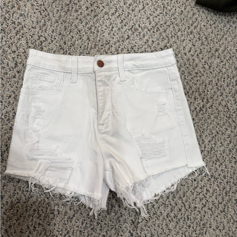 Pink Lily White Distressed Denim Shorts